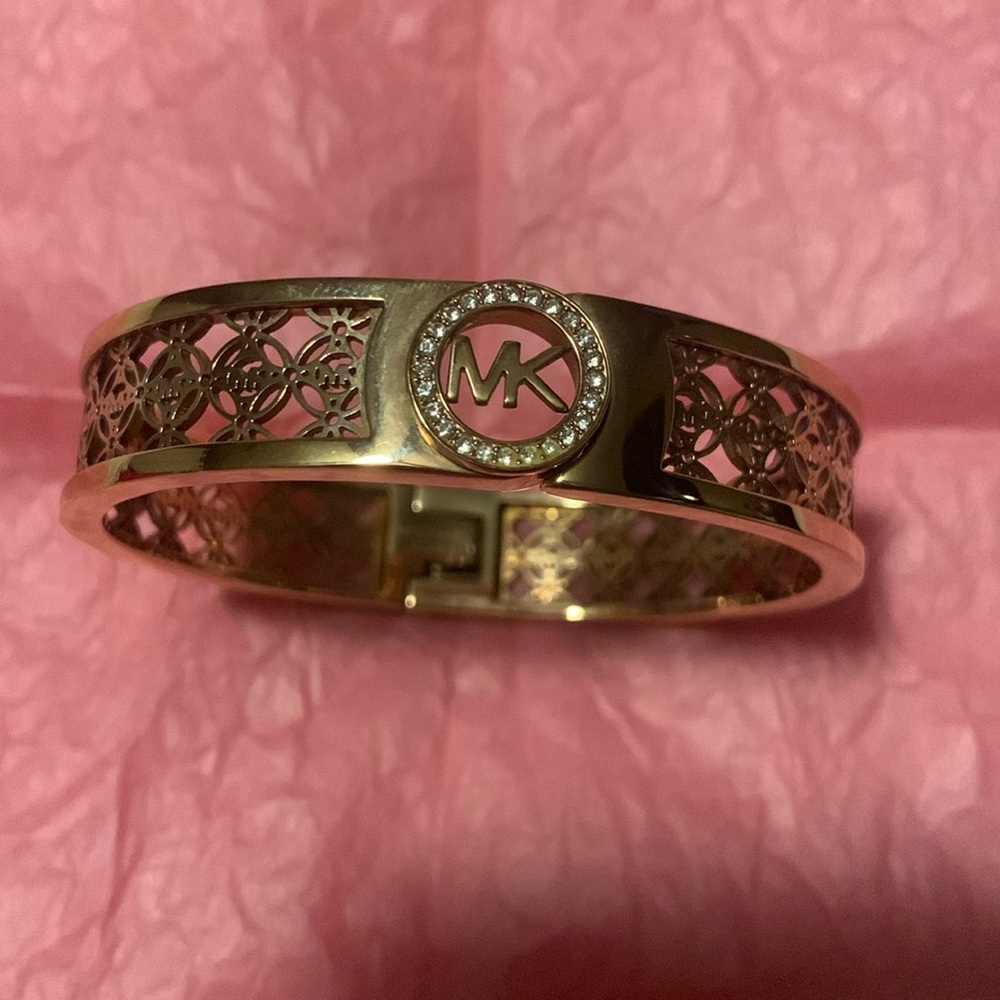 Mk Logo Bangle Bracelet Rose Gold